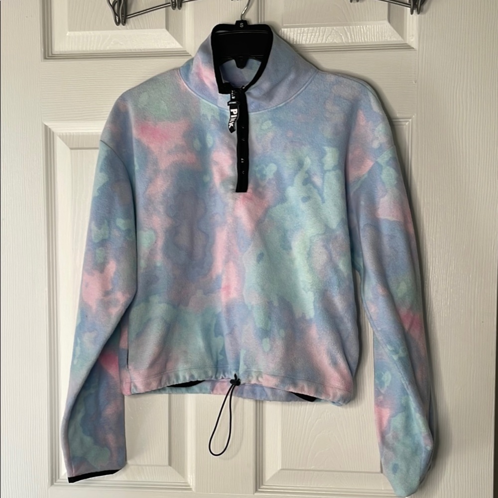 Victoria’s Secret PINK 3/4 zip-up tie dye fleece sweatshirt